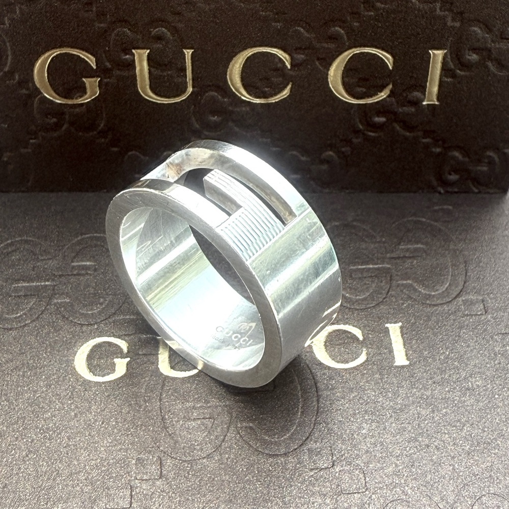 GUCCI Cutout G Logo 925 Silver Ring